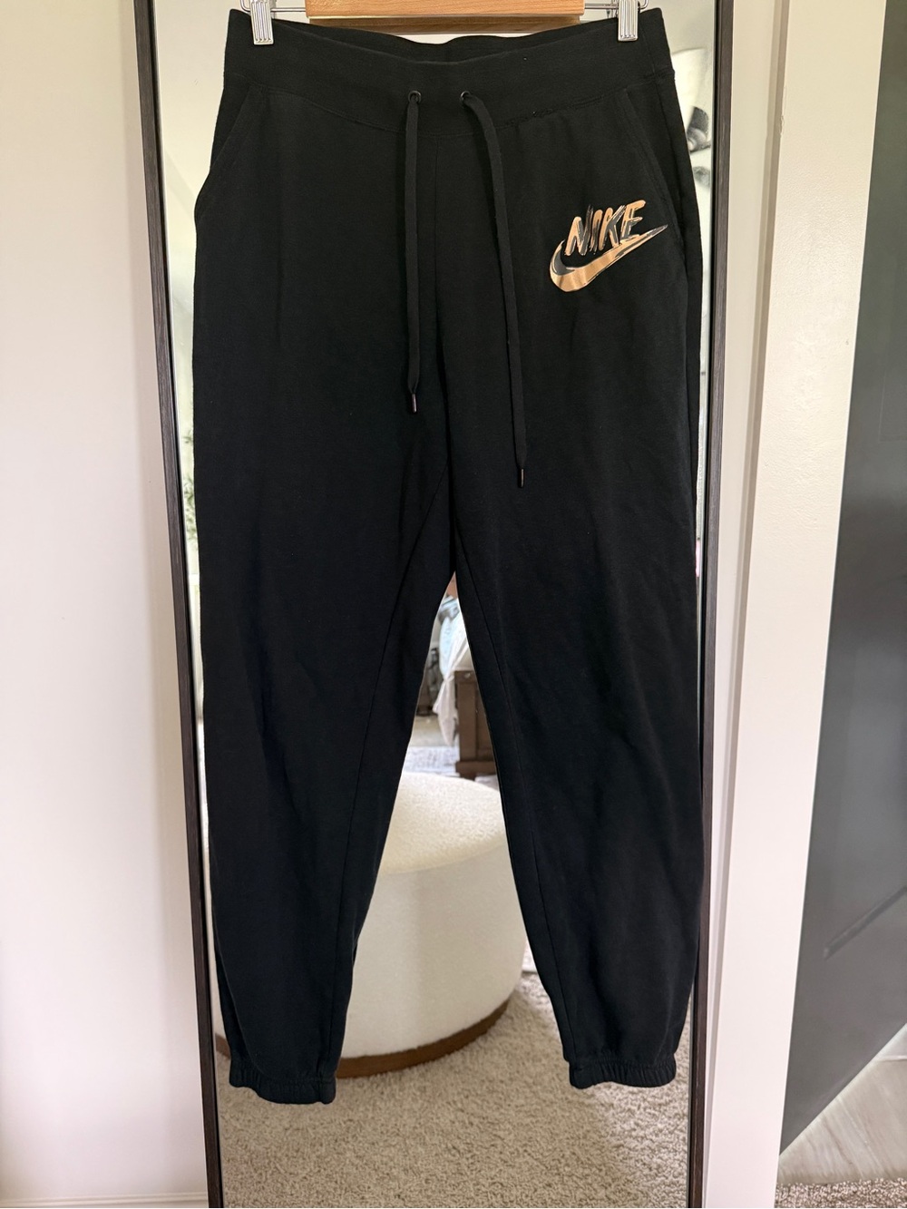 Nike Black Jogger Sweatpants with Gold Swoosh Logo Women’s medium